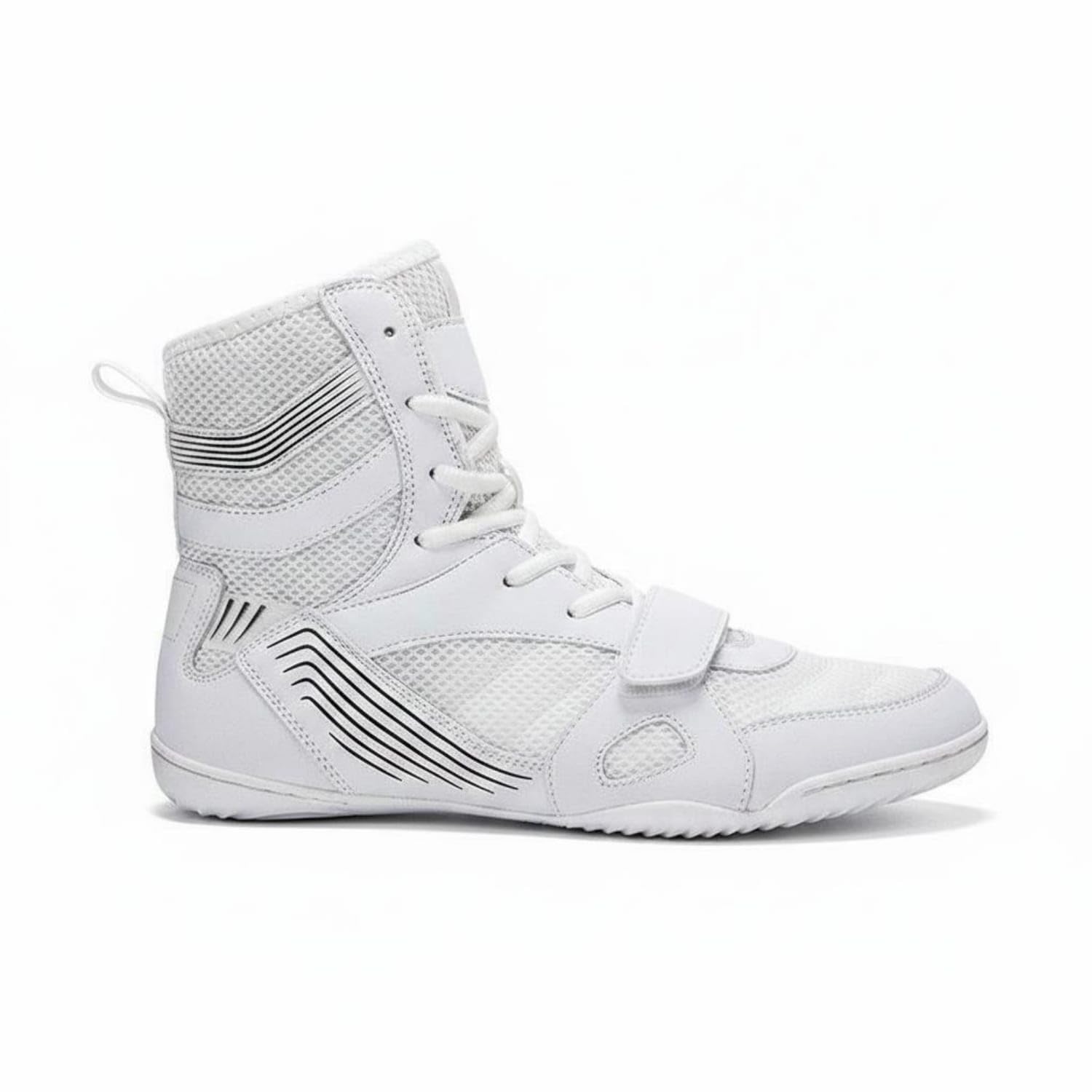 Breathable Mesh High-Top Boxing Shoes Hook-and-Loop Strap High Top Boxing Shoes Grippy Outsole Sports Footwear Synthetic Overlays, White, 40-image-49