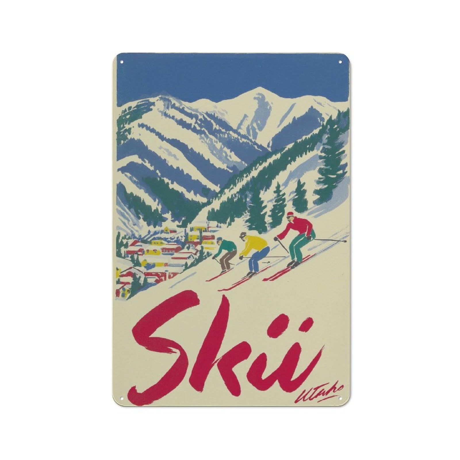 Junmoney Ski Utah Adventure Metal Wall Sign 30X20cm, Retro Decor For Hallway Wall, For Wall Display Collectors