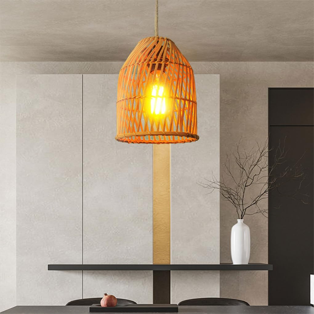 Lampy wiszące do sypialni E27 1 lekka lampa wisząca z ciepłym żółtym światłem. Klosz lampy rattanowej wykwintna lampa wisząca wiklinowa do jadalni