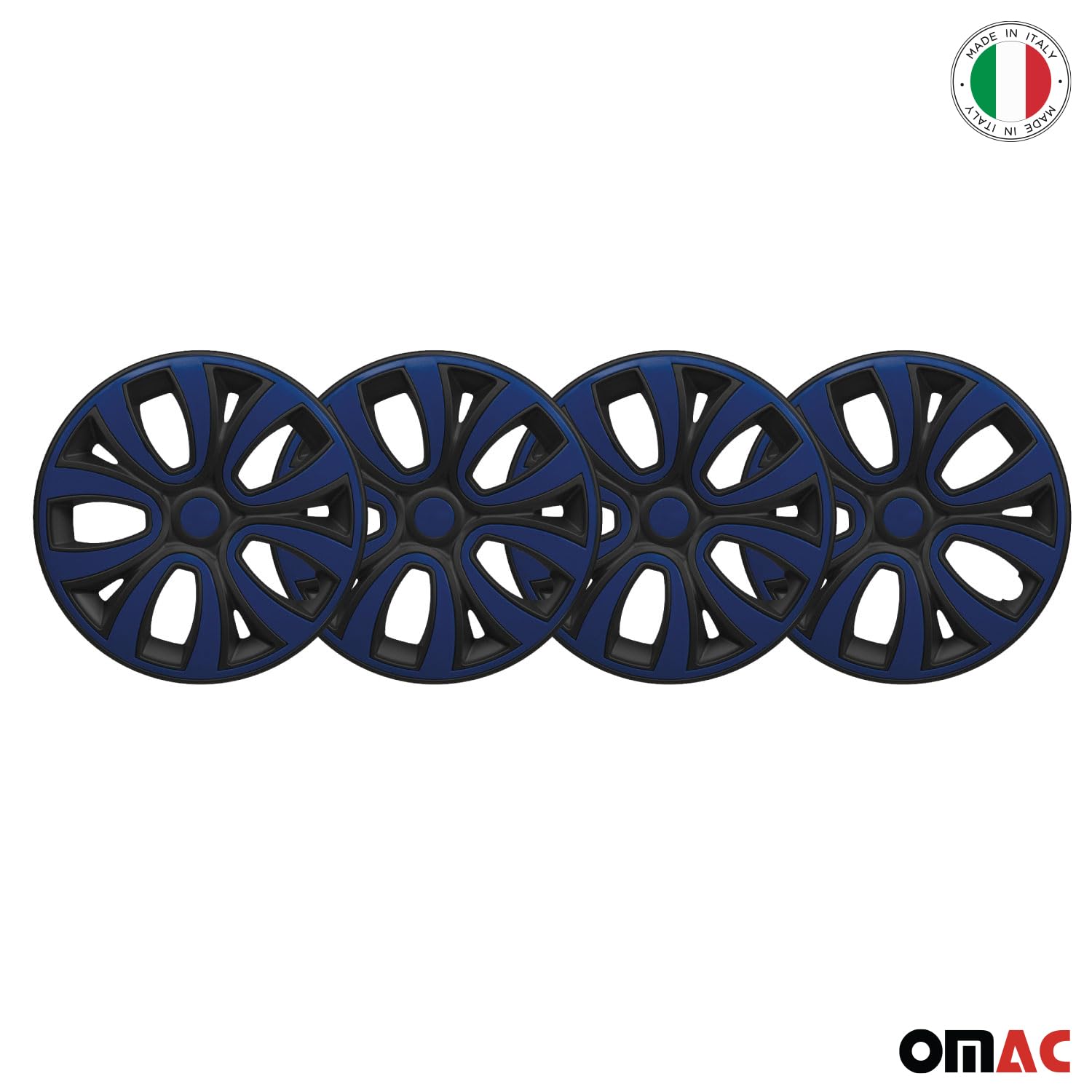 OMAC 4X Radkappen Radzierblenden Radblenden 15" Zoll Stahlfelgen Matt Schwarz-Dunkel Blau
