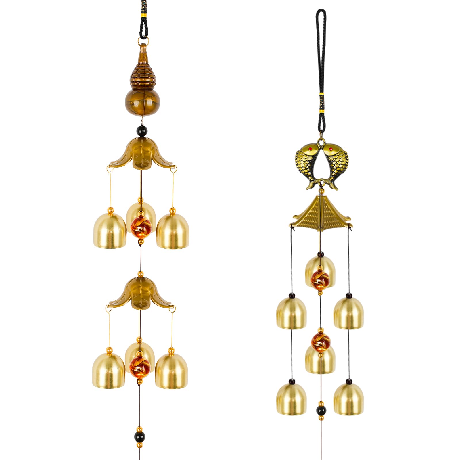 Jubaopen 2 Pcs Campanas de Viento Carillón de Viento Exterior Retro Feng Shui de Buena Suerte para Decoración Jardín