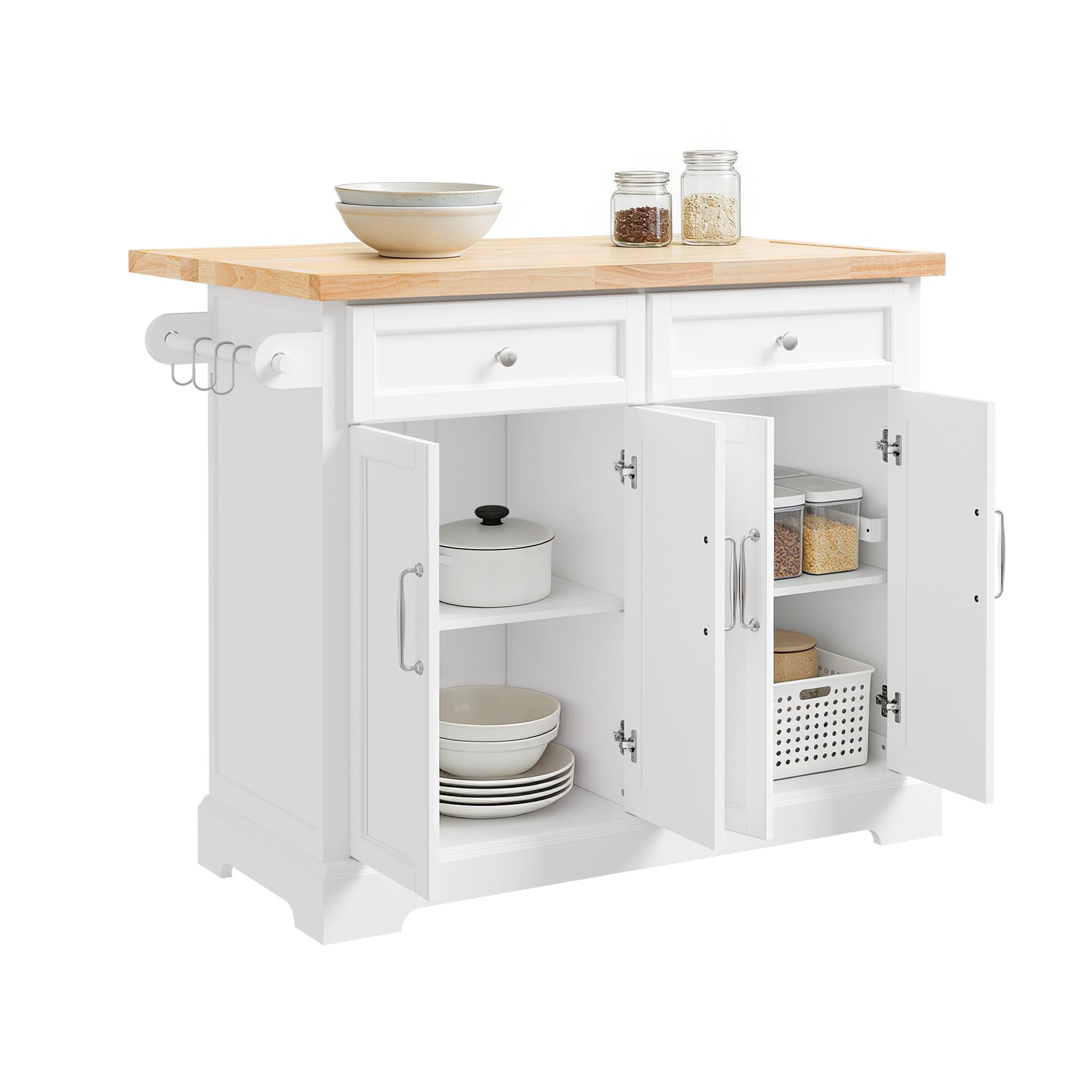 SoBuy isola cucina con ruote carrello da cucina con piano di lavoro pieghevole mobile cucina con ruote penisola cucina piano lavoro Bianco 115x92x(46-71) cm FKW71-III-WN