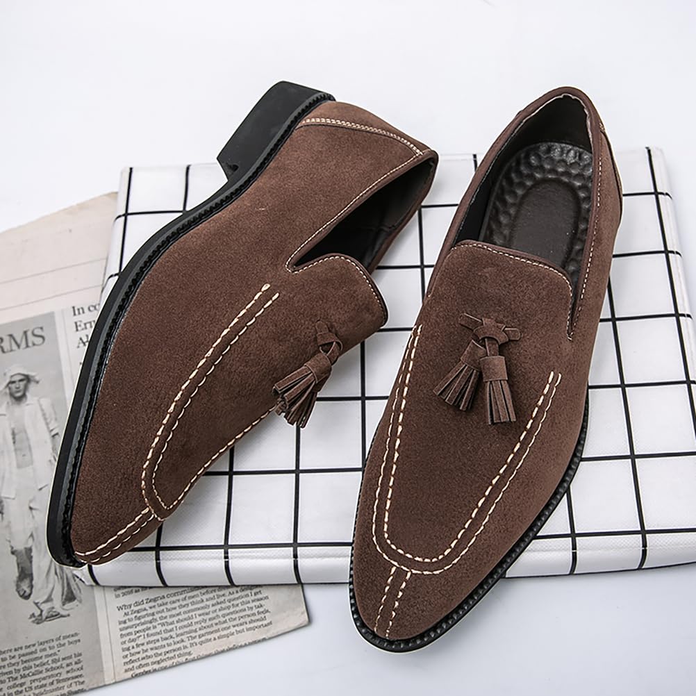 Los Hombres De Gamuza Zapatillas Mocasines Zapatos De Vestir con Borla Pisos Slip-On Prom Loafer