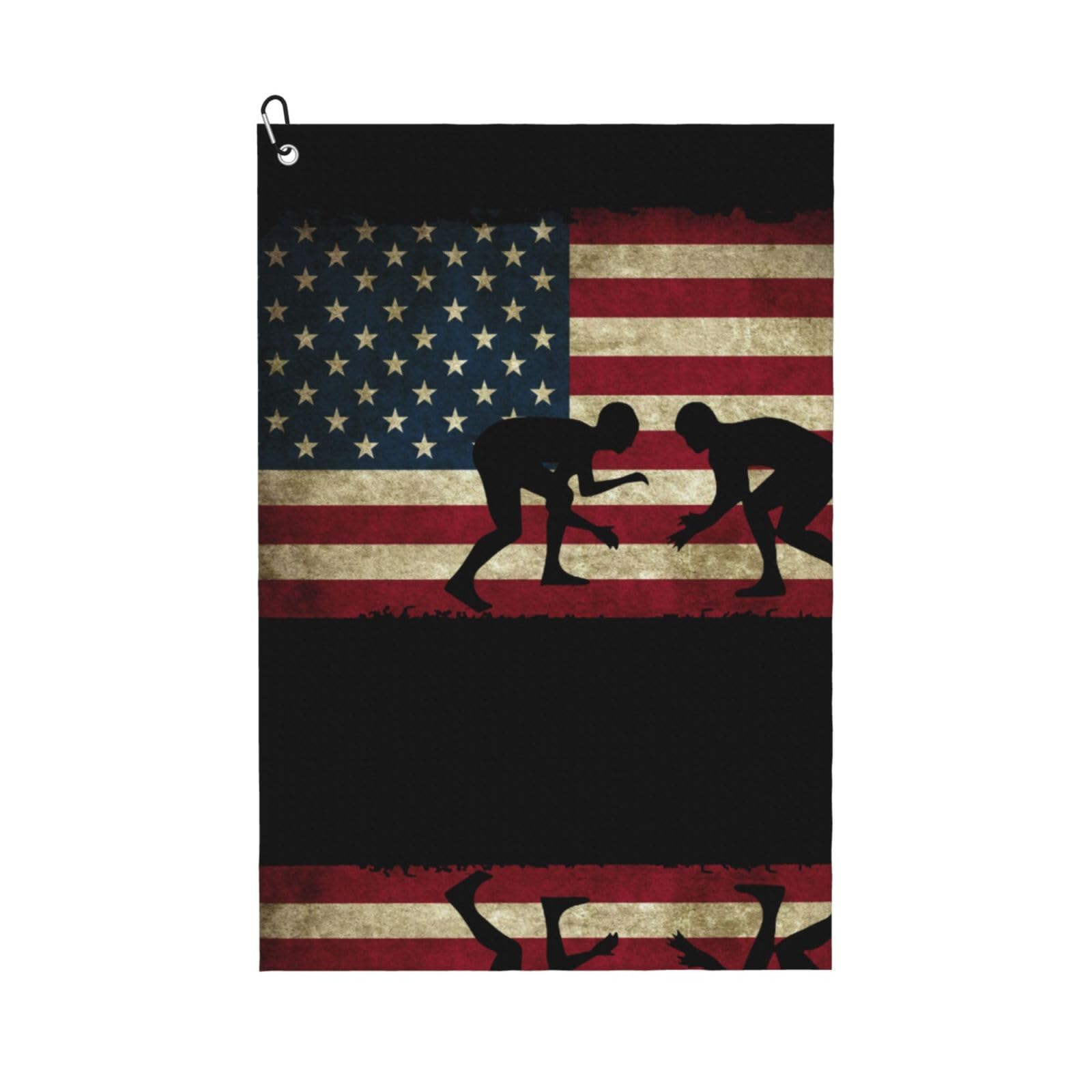 peiyeety USA Flag Wrestling Microfiber Golf Towel with Carabiner Clip, 16x24 Inch Absorbent Waffle Weave Towel for Golf Bags