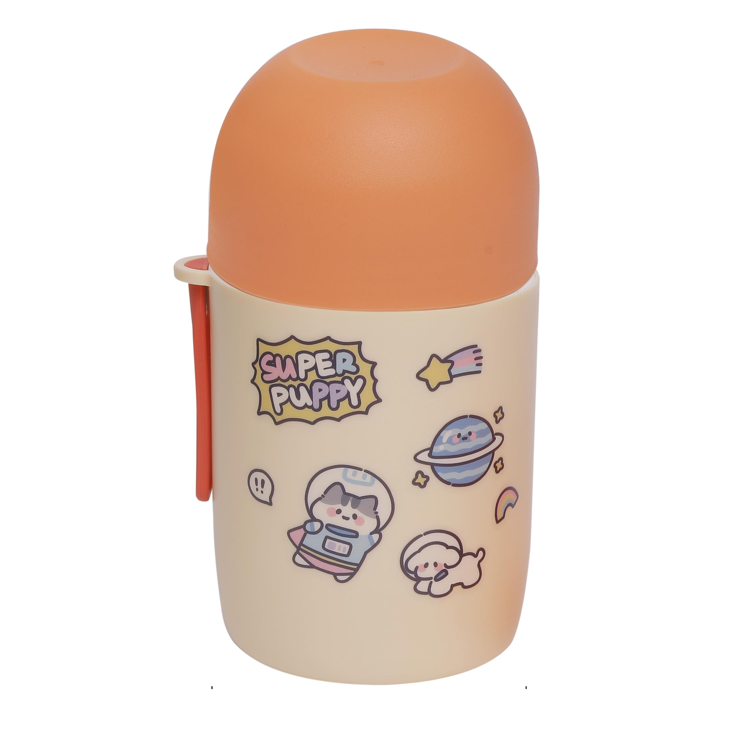 BPA Free Plastic Vacuum Insulated Food Jar Lunch Box for Men, Women and Kids,Tiffin for Soup/Rice/Salad, Leak Proof Meal Jar 580 ML (DIY Stickers Included) (Orange)