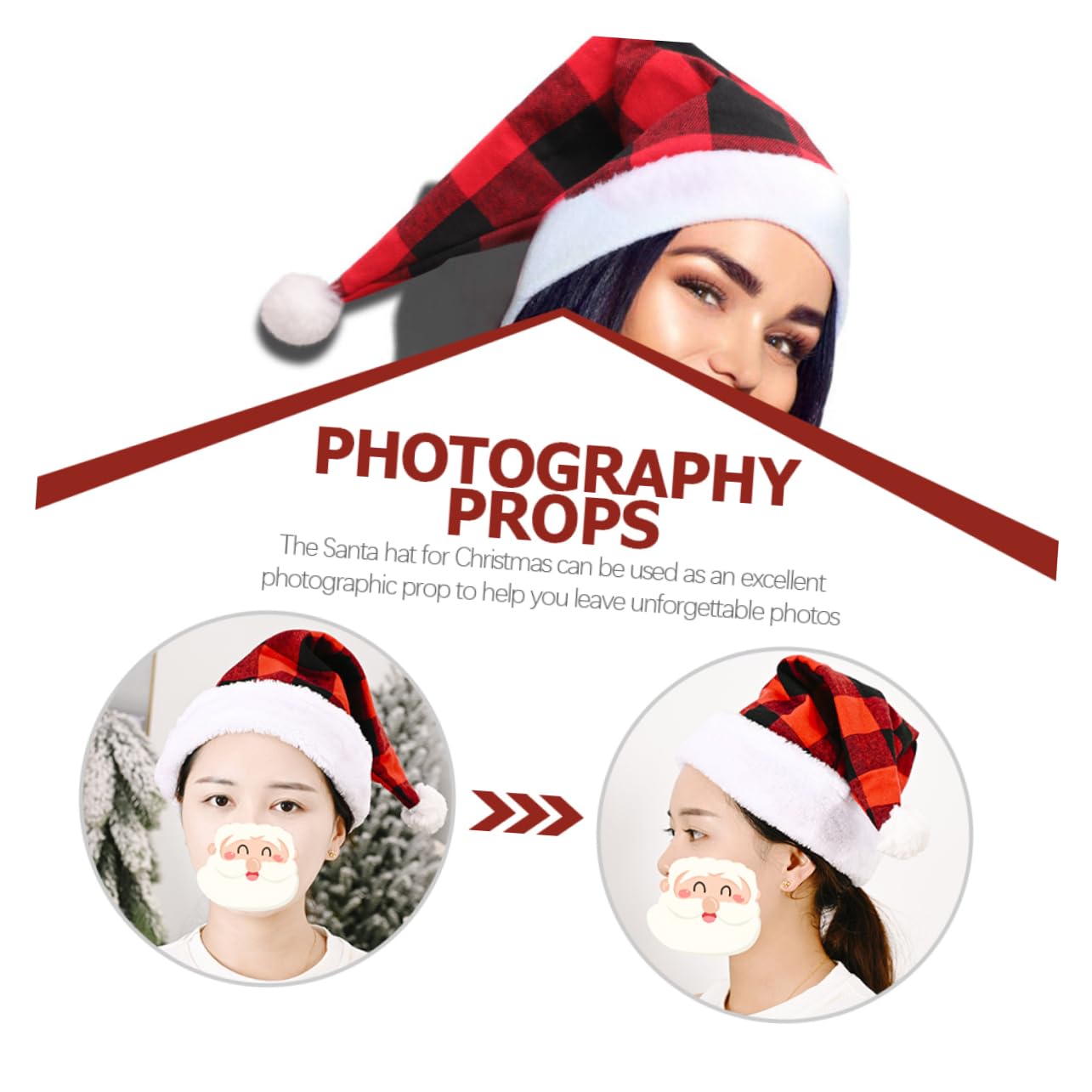 6piezas Gorro De Papá Noel Rojos y Negros Navideñas y Disfraces Cómodo y