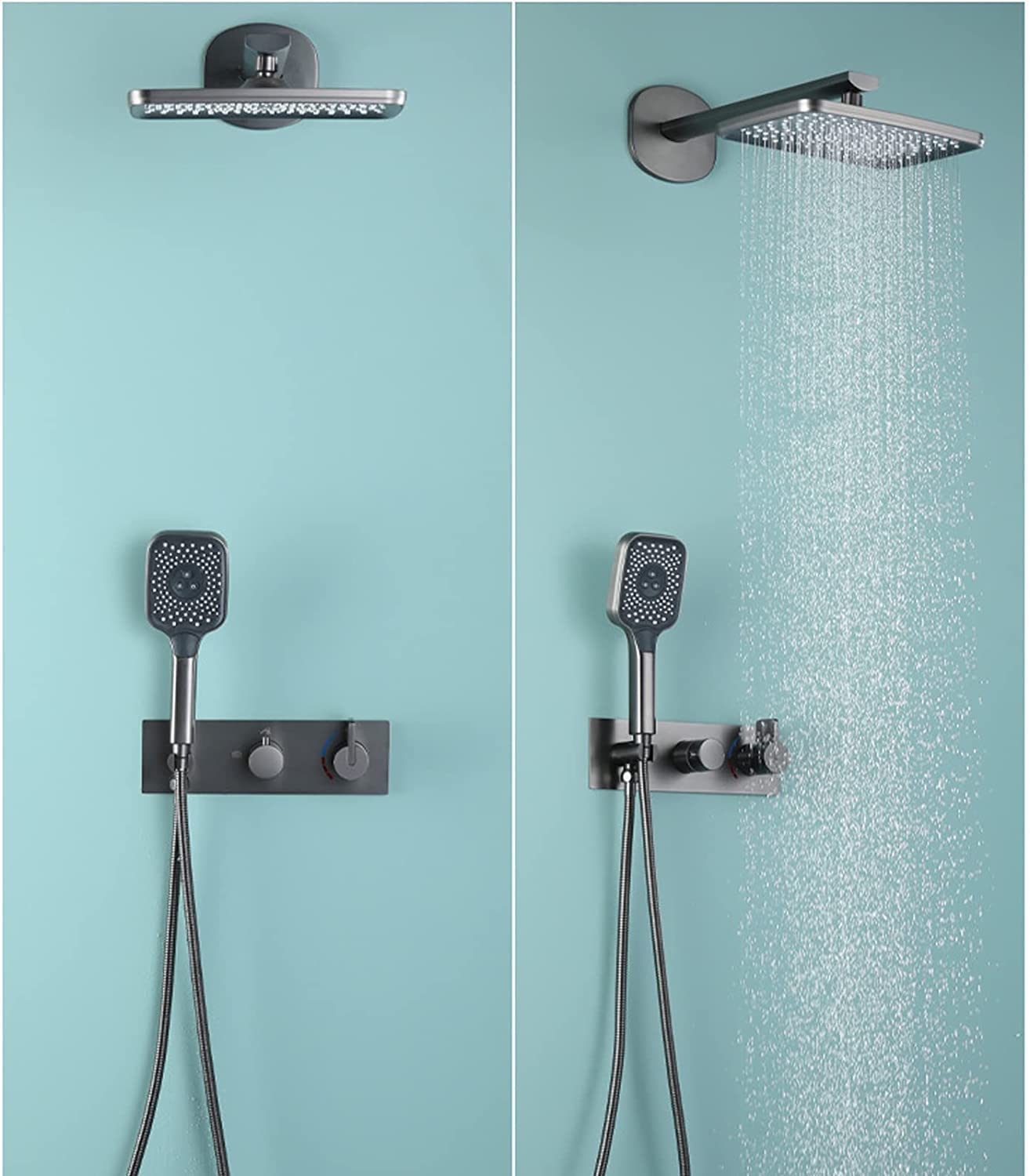 Doccia, soffione Doccia a Pioggia con Spray Portatile, Set di rubinetti Doccia Completi, impianti di Doccia a Parete con panoramica con Portatile, Miscelatore da Bagno Set Doccia