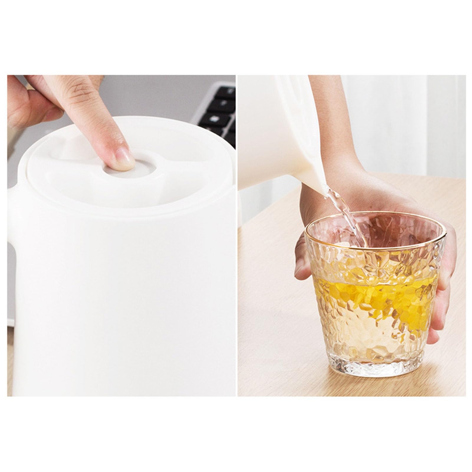 1L Carafe à Café Isotherme, Théière à Café Sous Vide à Double Paroi avec Doublure en Verre, Thermos à Café Isolé avec Poignée en Bois, Gardant Chaud et Froid(Blanc)