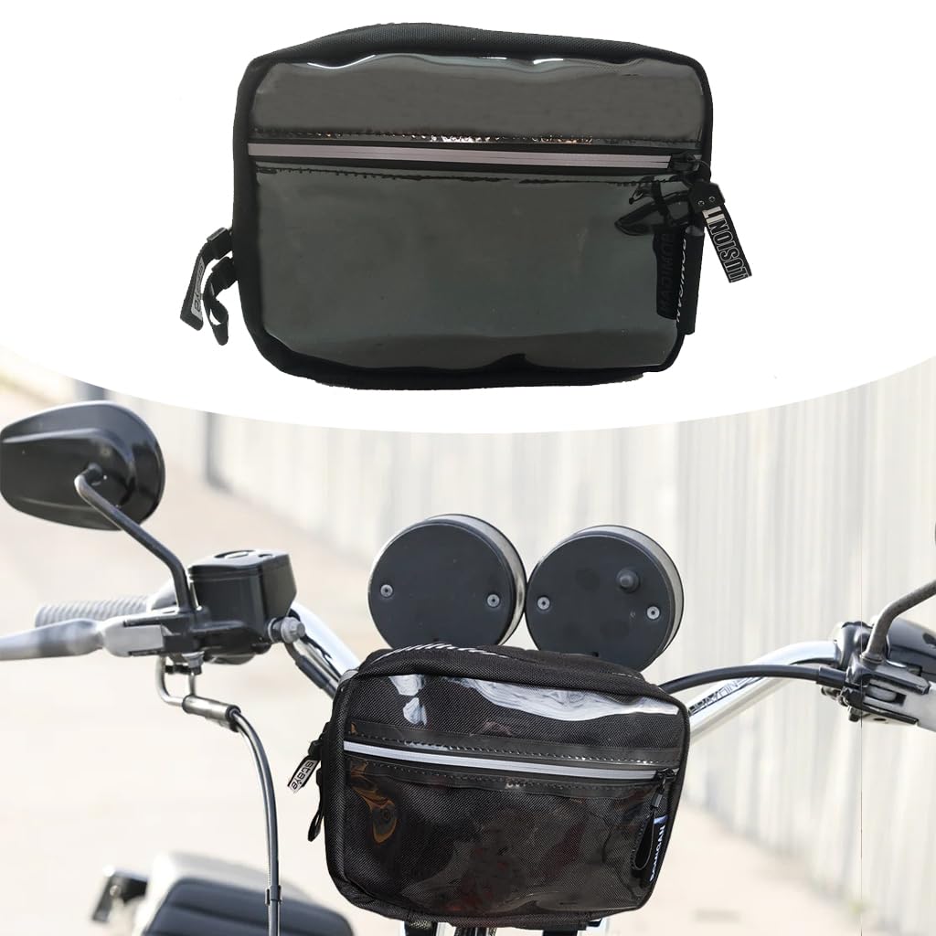 BOMIGAN Waterproof Motorcycle Handlebar Bag – Universal Tool Storage for Harley, Softail, Dyna | Sissy Bar & Front Fork Mount | Fits Sportsters, Street Bob Fxbb