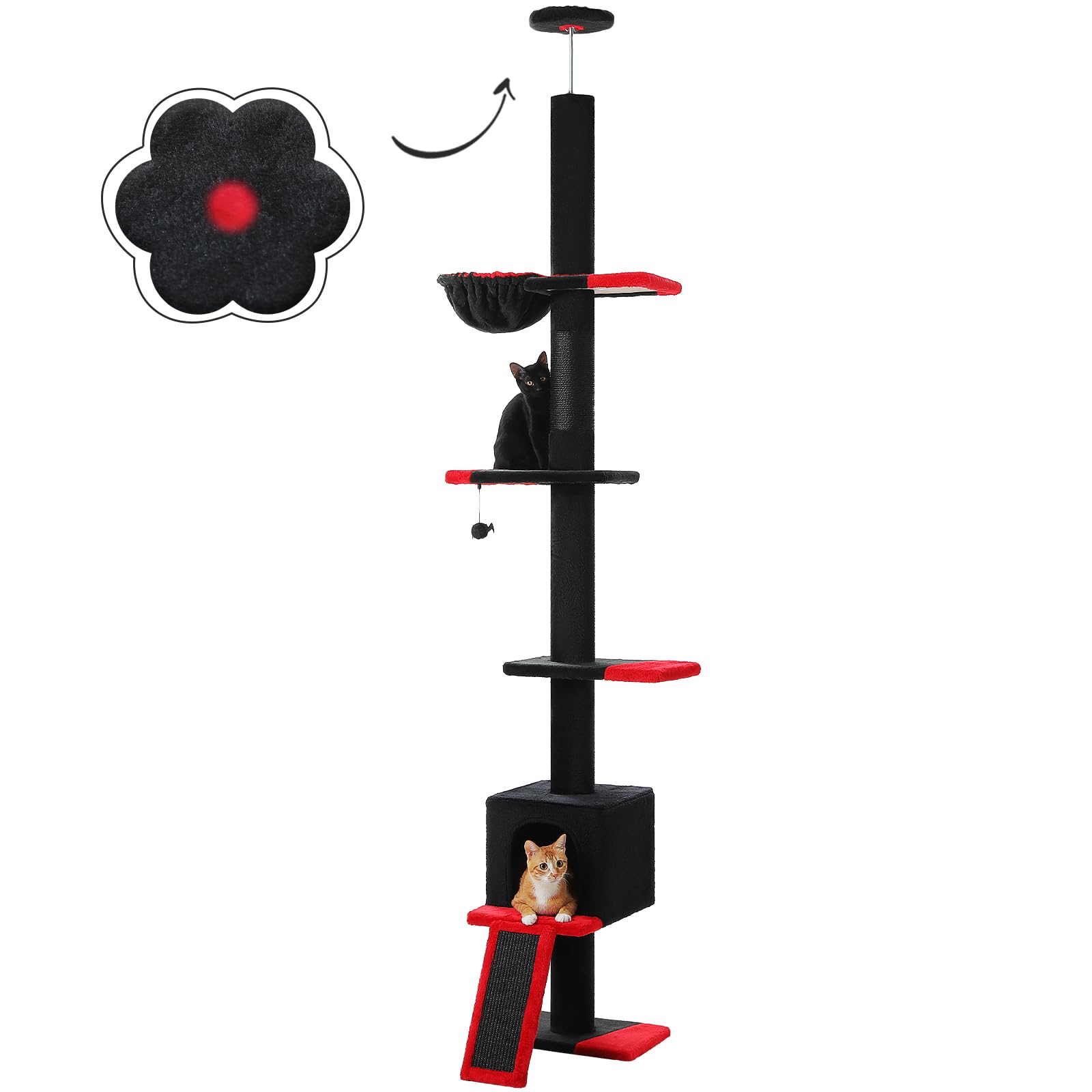 PETEPELA Floor to Ceiling Cat Tree, Gothic Cat Tower 5 Tiers Tall (83-108 Inches) Adjustable Height, Cats Climbing Tree Featuring with Condo, Scratching Post