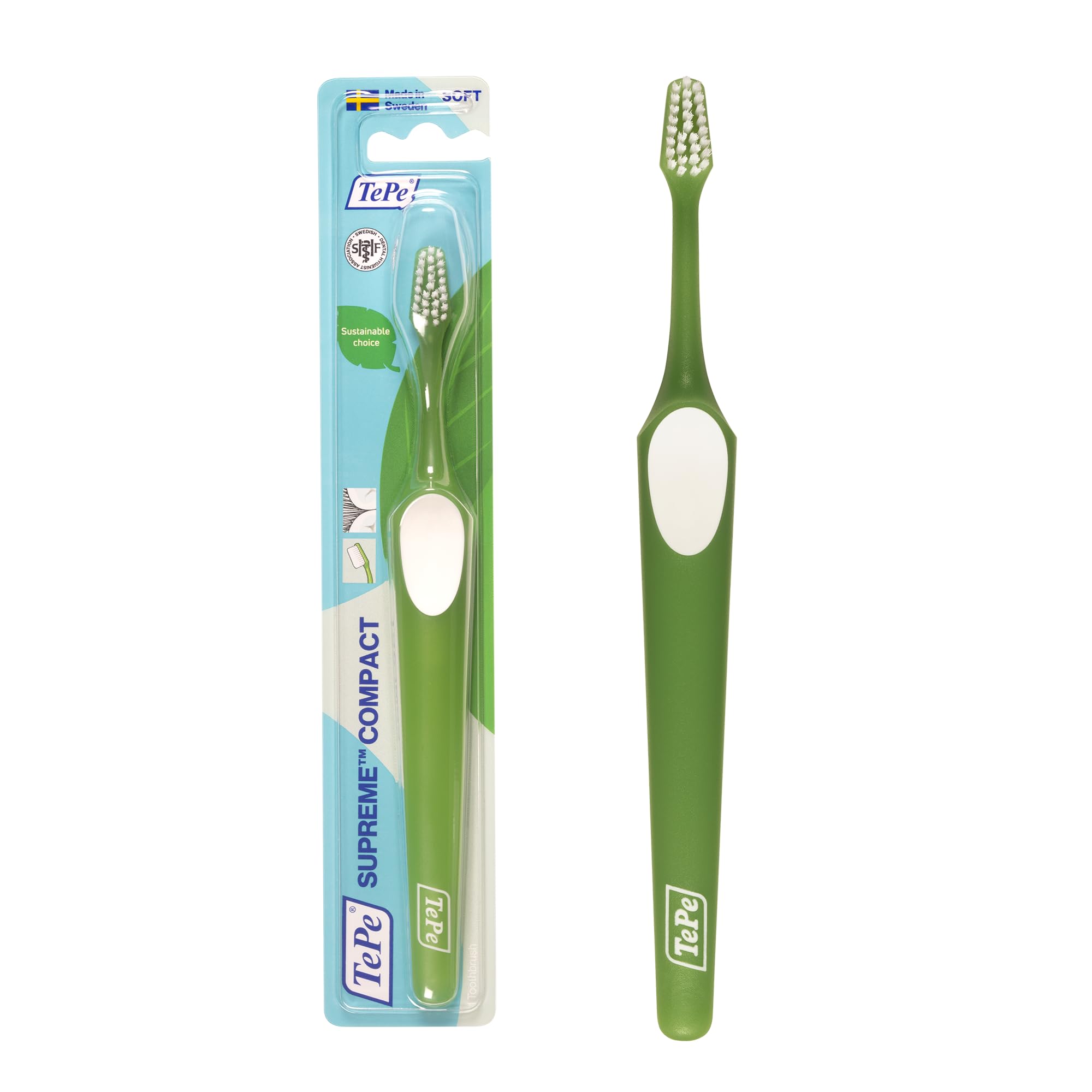 TePe Supreme Compact Toothbrush, Soft, Assorted Colours, 1pc, Two-Level filaments for Excellent Reach, Small Head Toothbrush for Kids