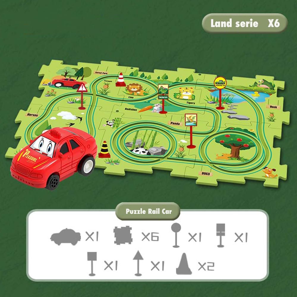 Pista Macchinine per Bambini DIY Pista del Puzzl DIY Rotta Gioco Giocattolo Educativi Regalo Giochi Bambini (Spazio/Terrestre)