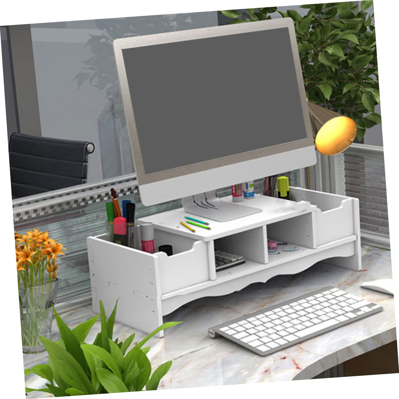 OSALADI Supporto per Monitor da Tastiera Mini Schermo del Computer Supporto Portatile per Laptop Compatto Supporto per Laptop Regolabile Forniture per Ufficio per Scrivania Auto Bianca PVC