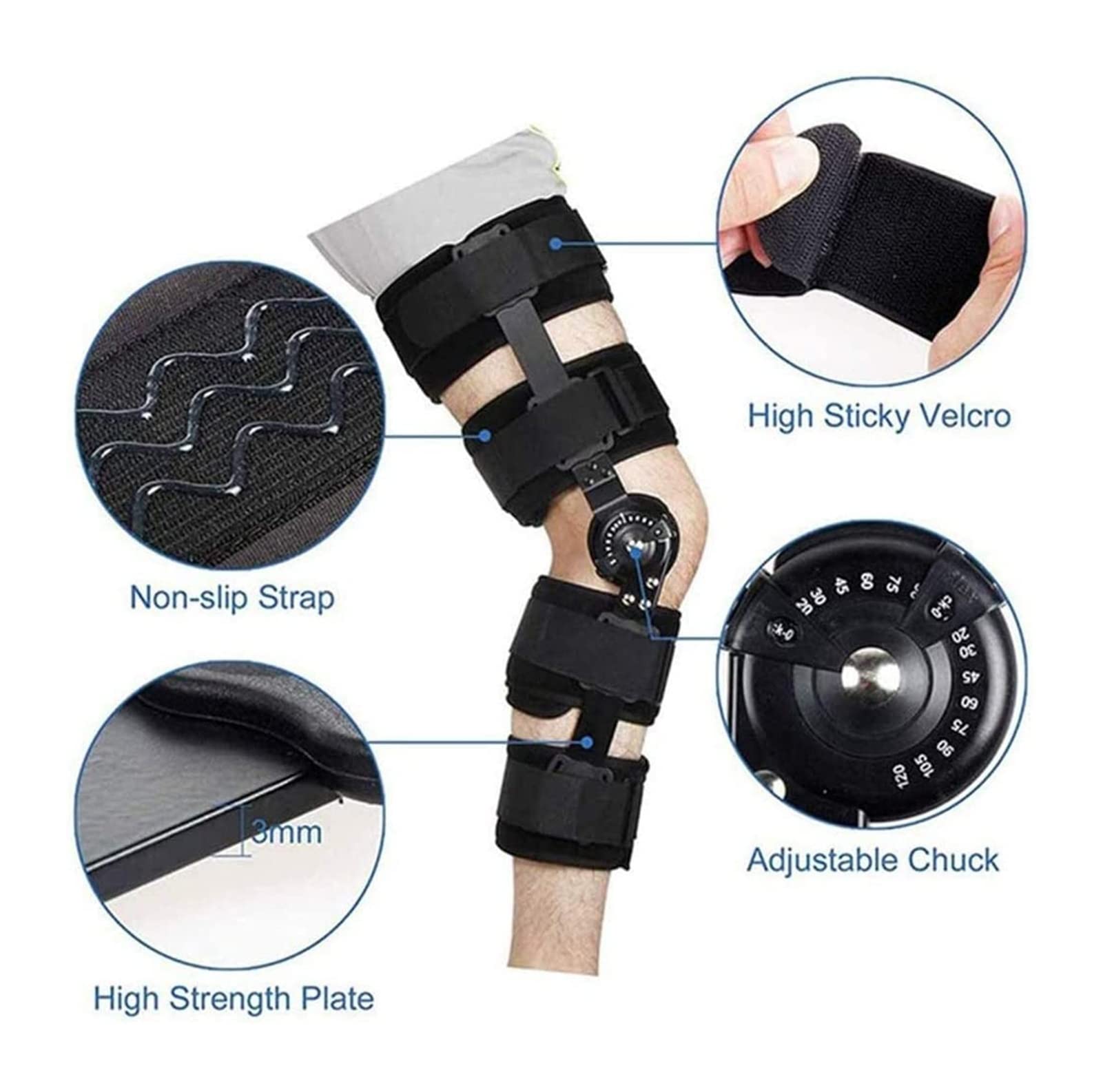 Ortesis ROM Ajustable Soporte de Rodilla Articulado Pierna con Bisagras Rodillera para Rehabilitación Rodilleras Soporte de fijación de la Articulación de la Rodilla Estabilizador de Pierna 22.7.27