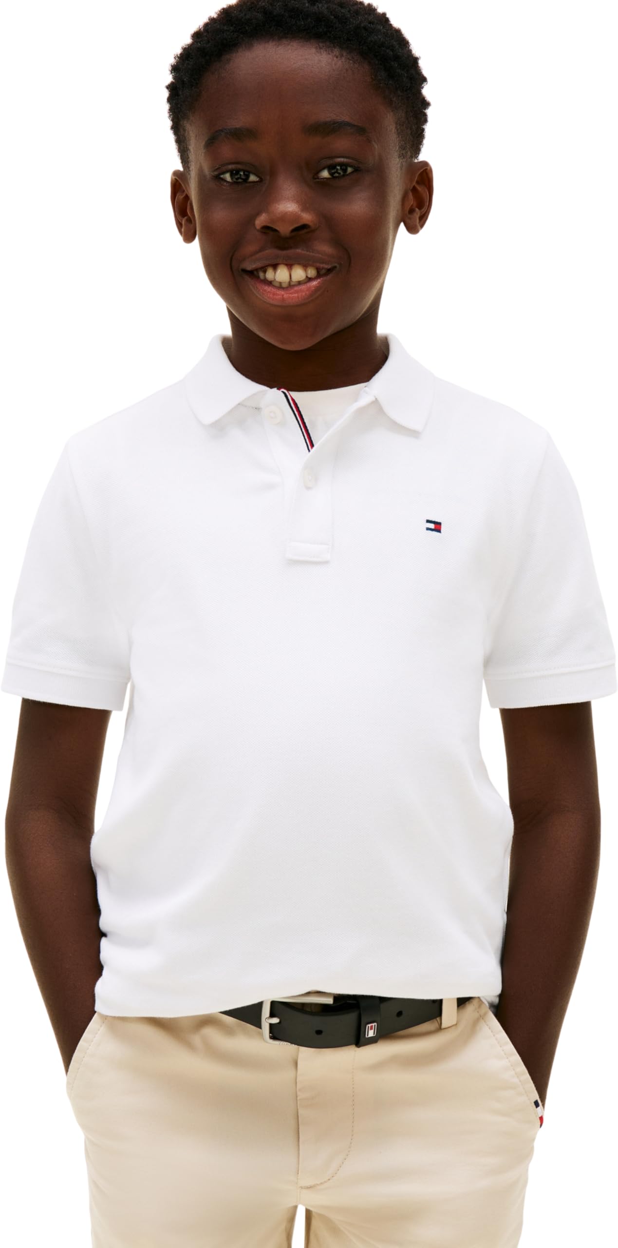 Tommy Hilfiger Legacy Short Sleeve Pique Ivy Polo Shirt, Button Closure Polo Garçon