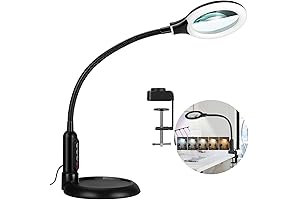 5X Magnifying Glass Desk Lamp with Light, Adjustable Color and Brightness