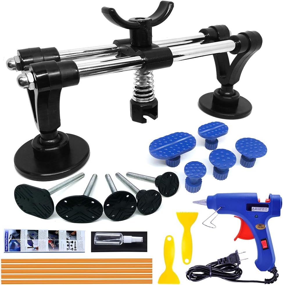 ManelordAuto Body Repair Tool Kit, Car Dent Puller with Double Pole Bridge Dent Puller, Glue Puller Tabs, Glue Shovel for Auto Dent Removal, Minor dents, Door Dings and Hail Damage (with Glue Set)