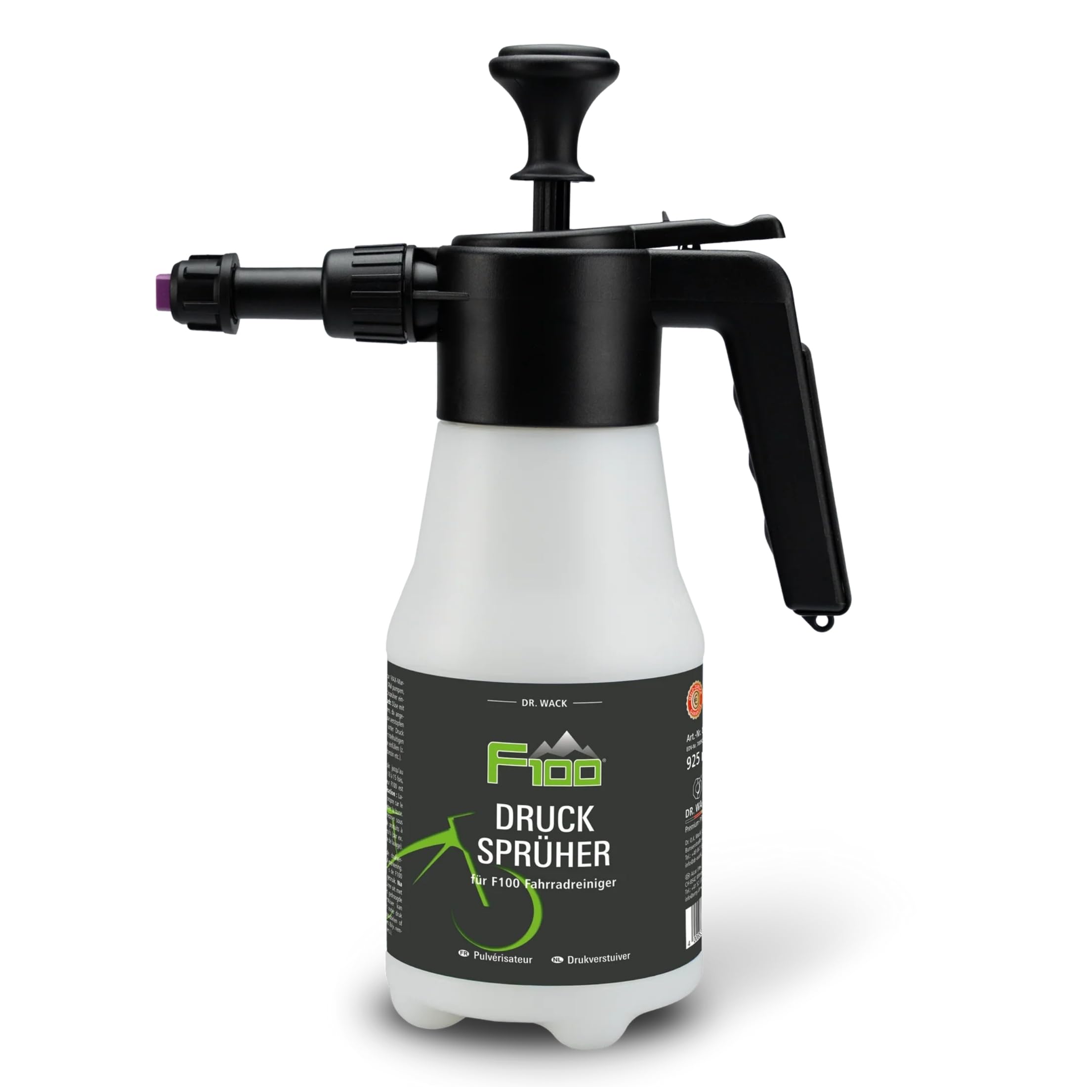 DR. WACK F100 Drucksprüher 925 ml - Leere Sprühflasche für Fahrradreiniger - Pumpflasche mit Drehventil - Schnelle & einfache Fahrradreinigung - Fahrrad Zubehör - Hochwertige Fahrradpflege
