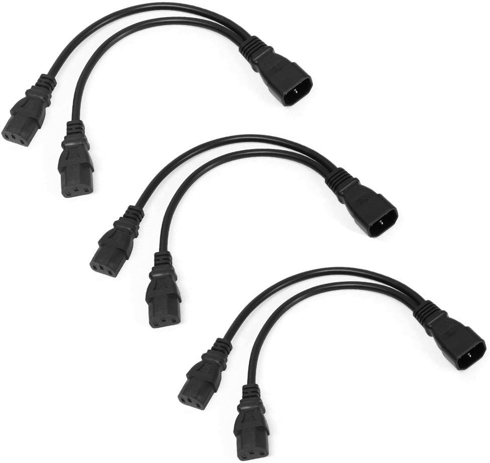 3Pack UPS Server Y Splitter C14 to 2 x C13 Power Adapter Cable Cord 30cm