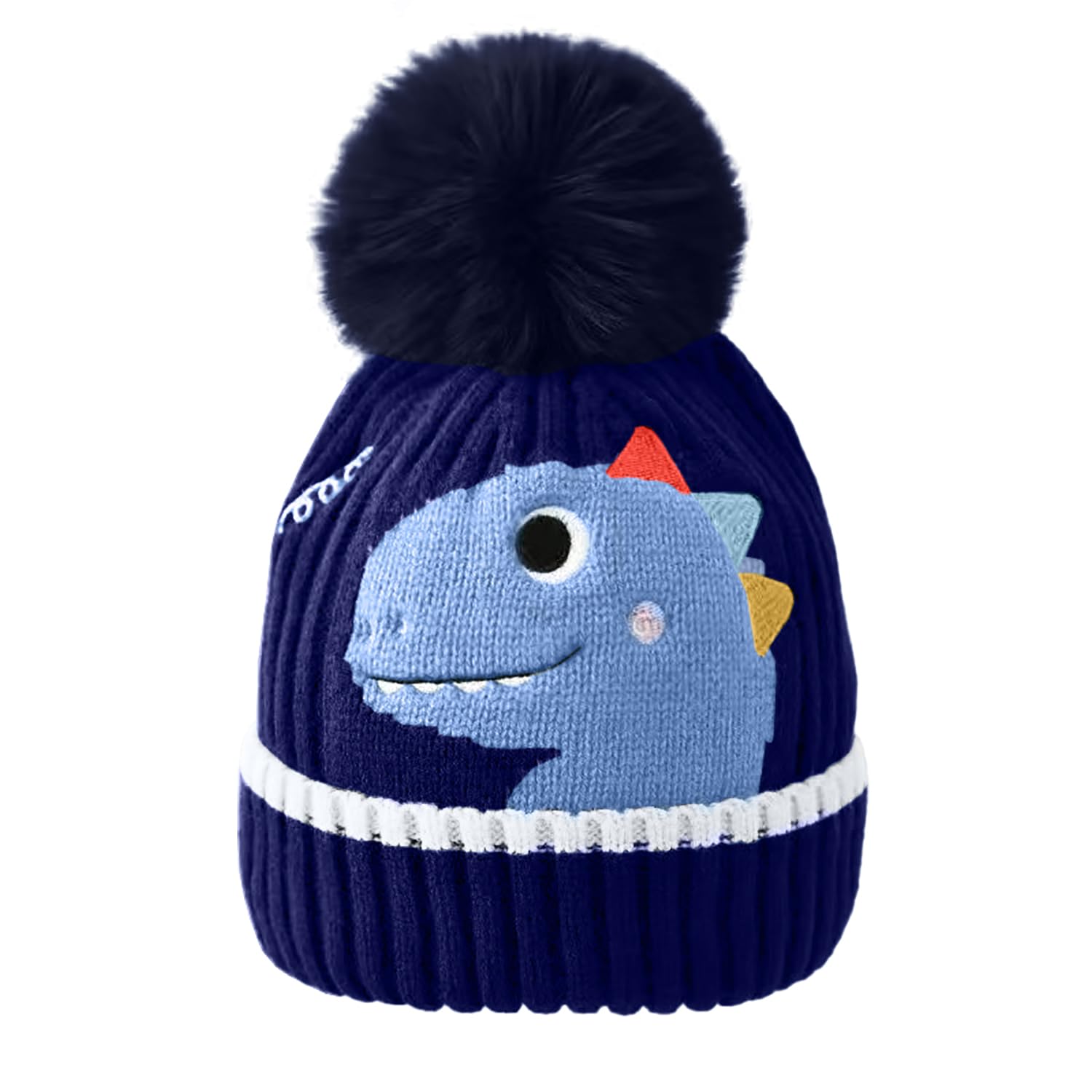 Baby Winter Cap Wool Animal Print Beanie with Pom Pom Warm Ear Protection Knitted Hat for Kids 3-10 Years-image-16