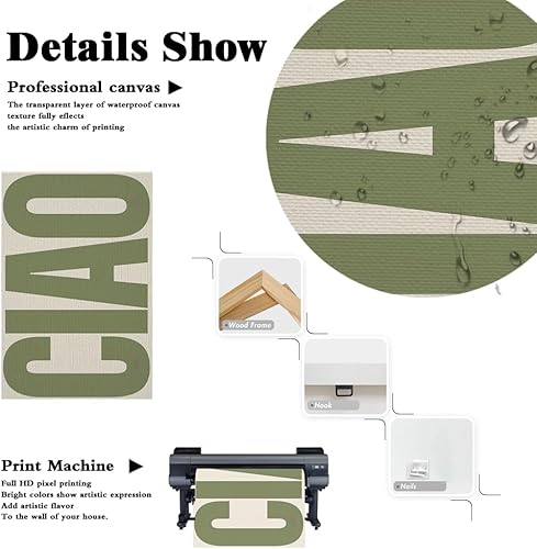 Miniatura 2 de Póster de tipografía con estampado de Ciao verde, arte de pared de moda, póster retro italiano, arte neutro para galería de arte (8 x 12 pulgadas,