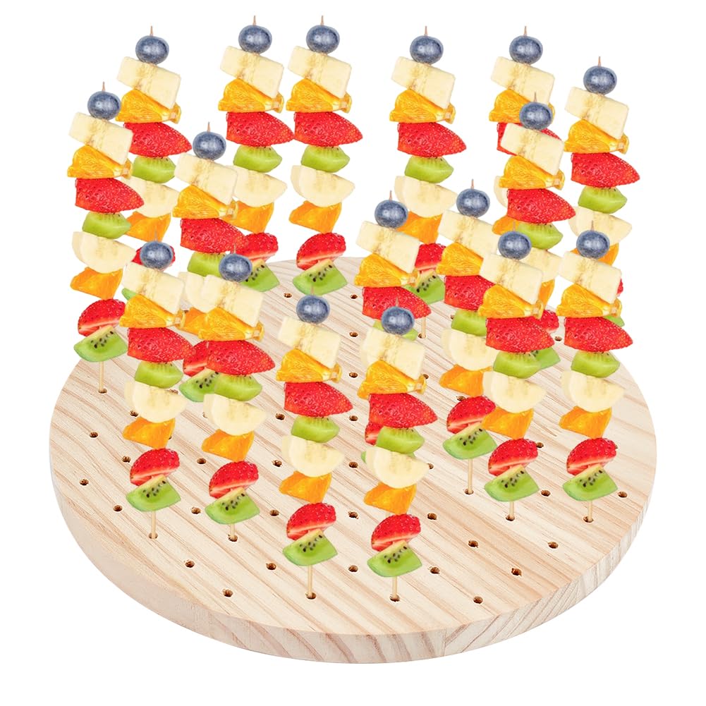 PH PandaHall Supporto per spiedini in legno a 90 fori, espositore per alimenti, kebab, antipasti, spiedini di frutta, dessert, lecca-lecca, per feste, barbecue, cocktail, picnic, catering