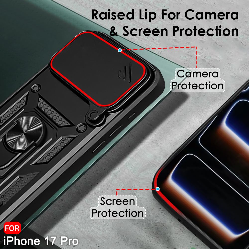 TheGiftKart Tough Armor Bumper Back Cover Case for iPhone 17 Pro | Rotating Camera Cover, Kickstand & Ring Holder | 360 Degree Protection Back Cover Case for iPhone 17 Pro (PC & TPU, Black) — Amazon image 3