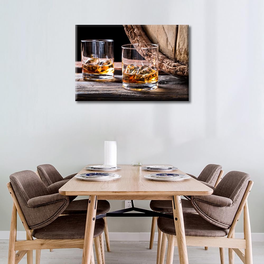 TISHIRON Wine Whisky Canvas Wall Art Oak Barrel Wall Art for Living Bar 1 Panels Whiskey with Ice Canvas for Poker Room Decor Giclee Print Gallery Packaging Artwork Ready to Hang (16" Wx24 H) - Image 3