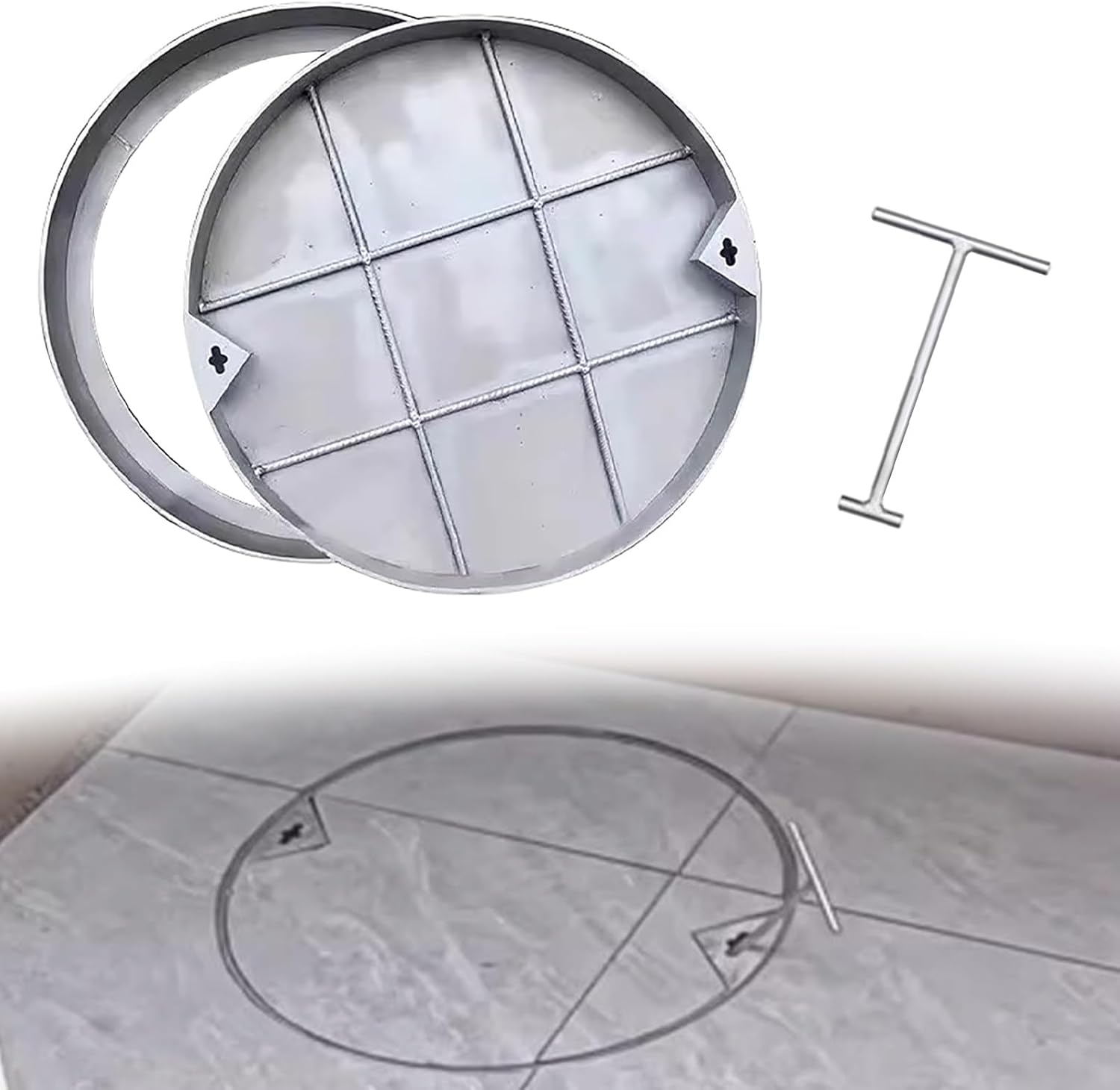 Invisible Manhole Cover & Frame - 30" Heavy Duty Metal Septic Tank Lid, Pressure Resistant, Durable Sewage Basin, Ideal for Concrete & Ceramic Tiles, Safe & Reliable
