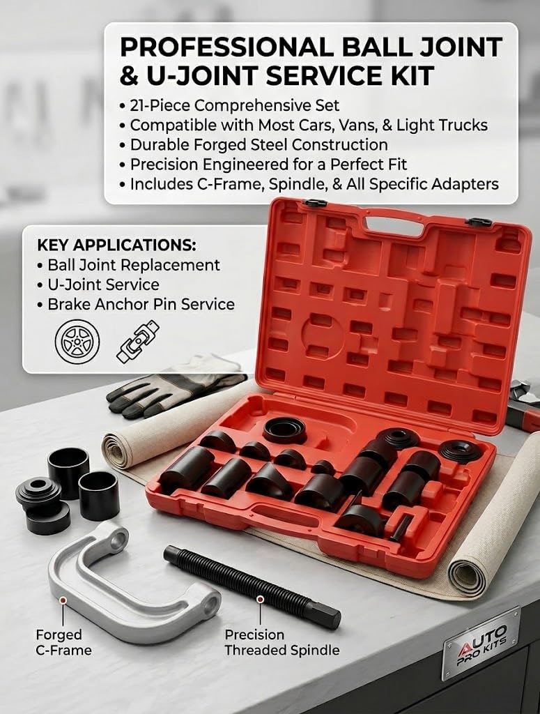 DHA 21 Pezzi Kit Pressa per Giunto Sferico Resistente & Strumento di Rimozione Giunto a U con Adattatori 4x4 per la Maggior Parte di Auto e Veicoli Leggeri a 2 e 4 Ruote Motrici