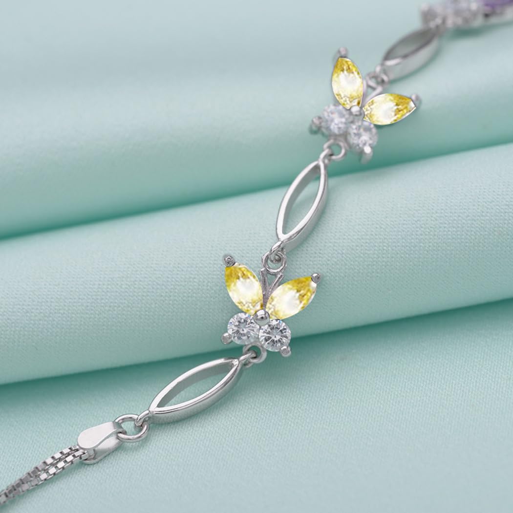 Gifts for Women S925 Sterling Silver Purple Butterfly Bracelet,Adjustable Charm Bracelets Jewelry Present for Women,Anniversary Holiday Christmas Mothers Day Birthday Gifts for Mother Wife Daughter