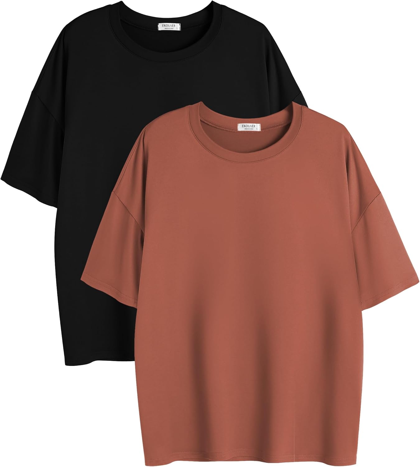 Ekouaer 2 Pack Womens Tops Short Sleeve Oversized T Shirts Summer Spring Tops 2025 Basic Casual Tee Top S-XXL - Image 5