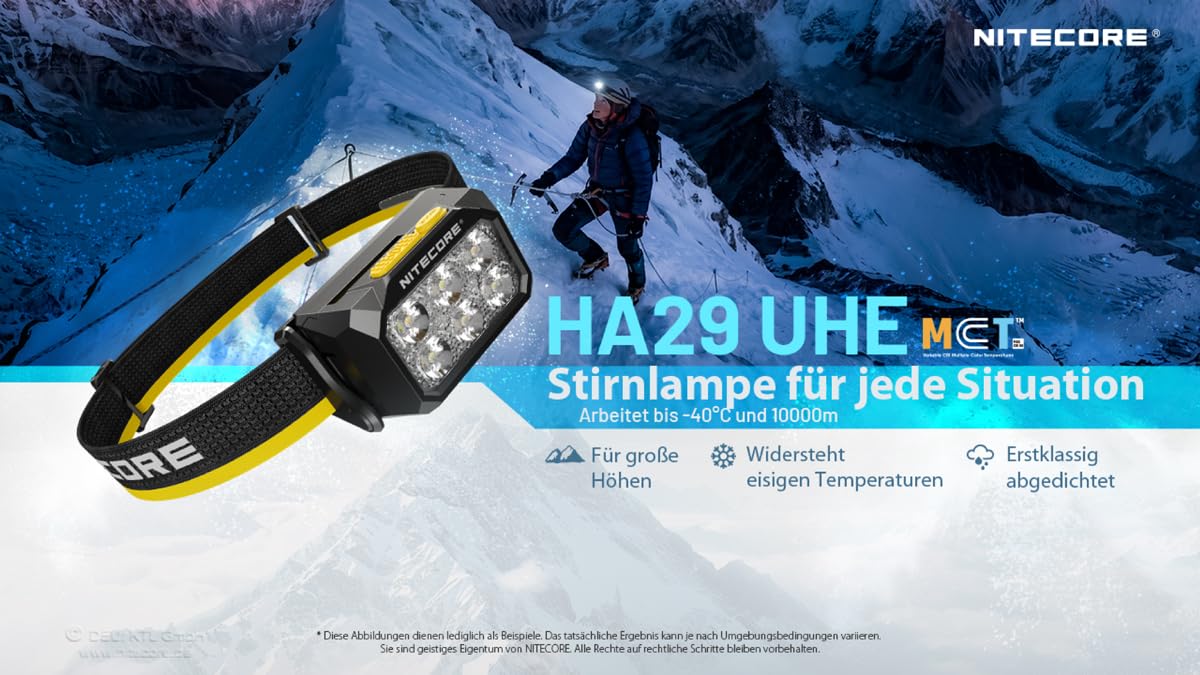 Nitecore HA29 UHE Stirnlampe 1200 Lumen USB-C kältebeständig wasserdicht