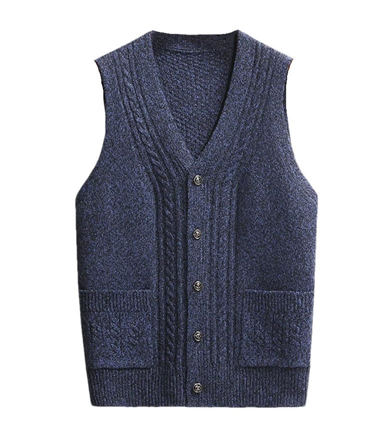 Men Thick Knit Vest Sleeveless Sweater Buttons Down Basic V Neck For Spring Winter Knit Vests