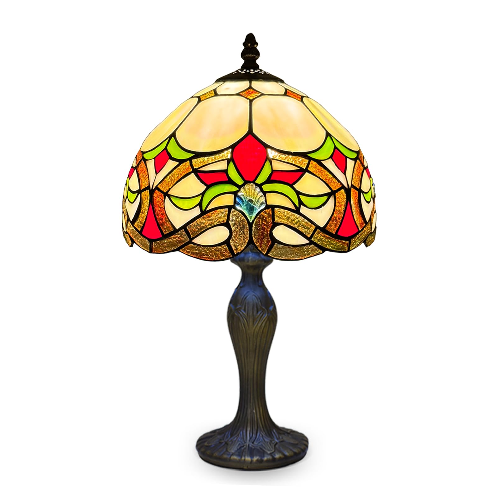 Auroh Tiffany Table Lamp Handcrafted Stained Glass Lampshade Stunning Quality Antique Design Base Table Lamps for Living Room Bedside Desk Bedroom Coffee Table (TFTL-1050)