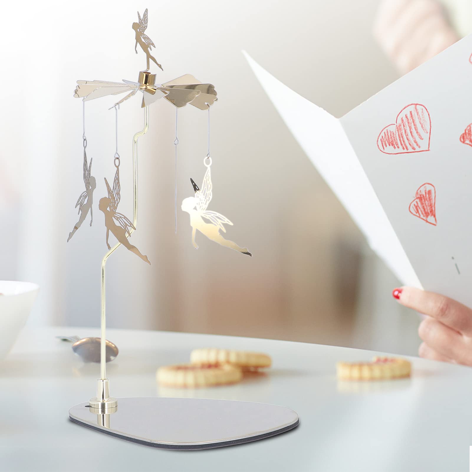 Candle Holder,Romantic European Stainless Steel Rotating Round Plate Aromatherapy Wind Candle Holder for Home Decor(#6)