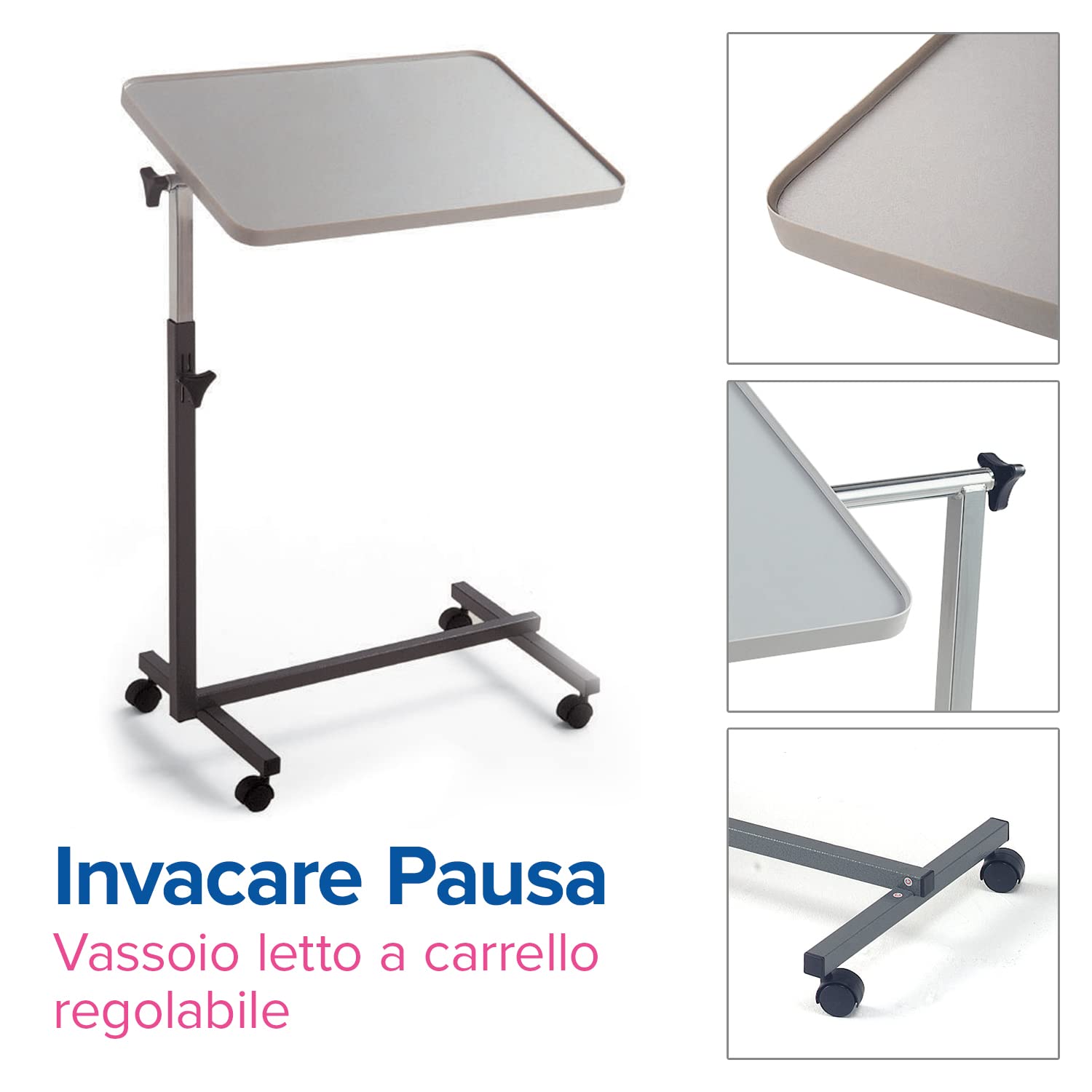 Invacare, Table de lit, Table à roulettes, Réglable en hauteur, Inclinable