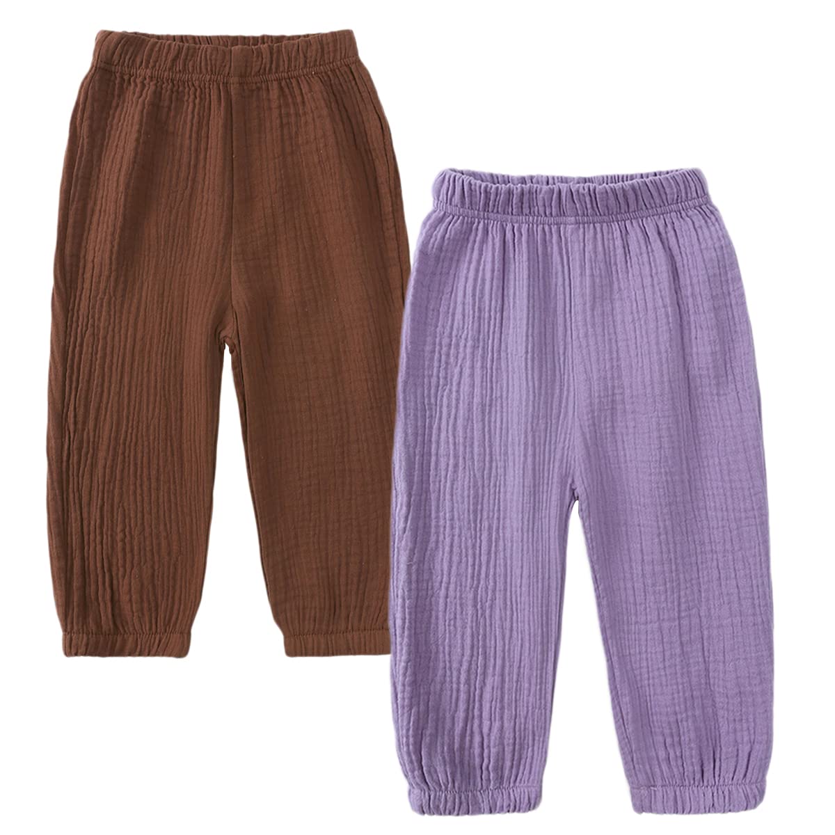 Confezione da 2 pantaloni estivi unisex per bambini, in cotone e lino, leggeri, traspiranti, anti zanzare, pantaloni casual