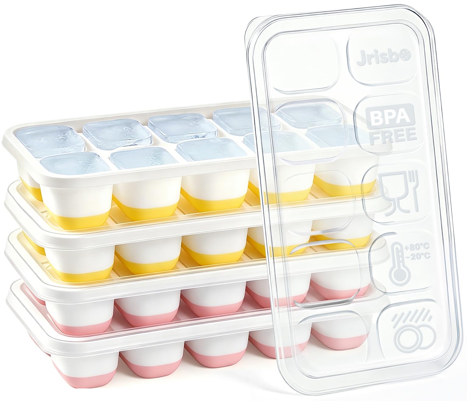 Silicone Ice Cube Tray with Lid BPA Free Small Ice Trays for Freezer 4 Pack