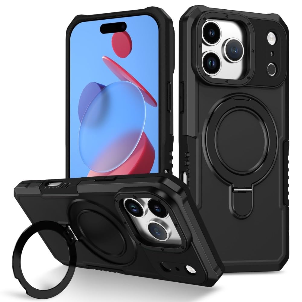 Coque rigide silicone iPhone 12 Pro Max noir avec anneau support - 8