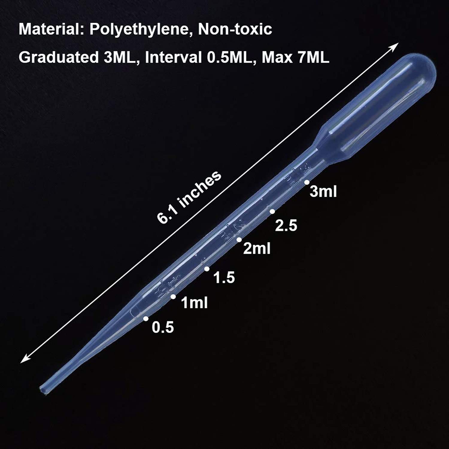 DELFINO 100PCS 3ML Pipettes, Disposable Pasteur Pipette, Eye Dropper