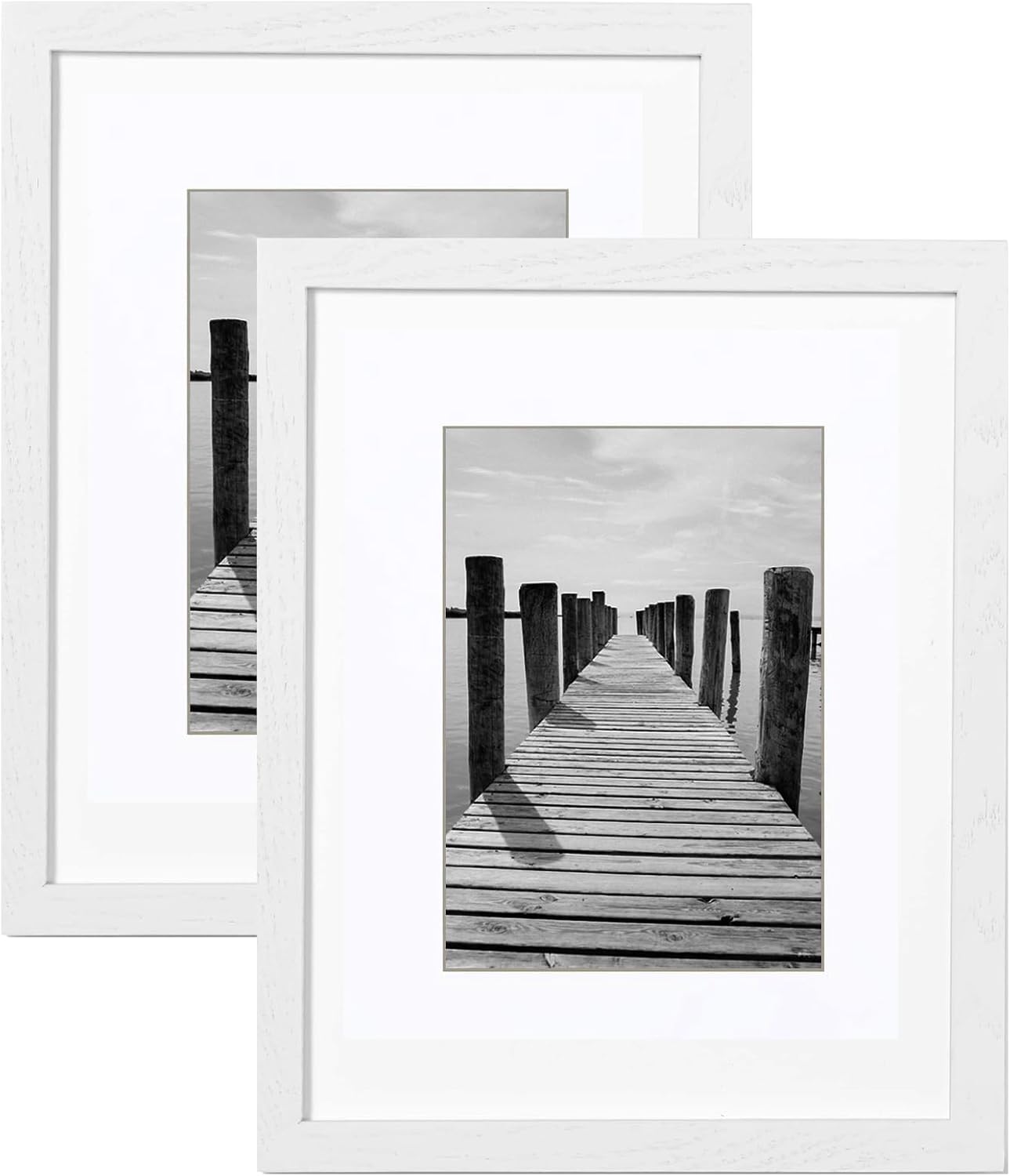 KTKDE 12x16 white Picture frame Set of 2, 8.5x11 with mat 12x16 -Tempered Glass, Modern Style Wood Composite Frame, Studio Gallery frame for ideal gift 2pcs-White Woodgrain 12x16 inch