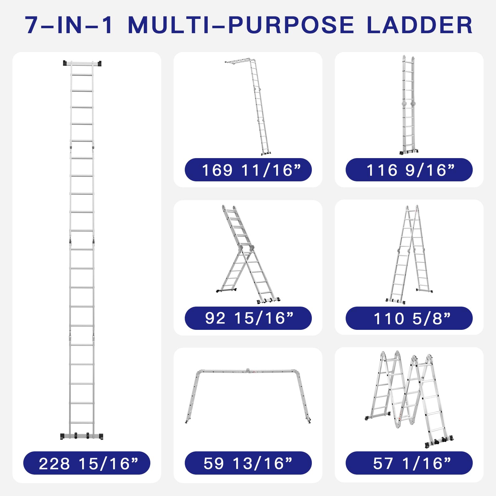 TEENO Escalera Multiusos 7 en 1, 4x5 Escalones 5.82 M de Aluminio, Escalera multifunción con 2 Plataformas y 2 Ruedas Rimovibili, 20 Peldaños, Carga Máxima de 150 kg, para Pintar, Techos, Jardín