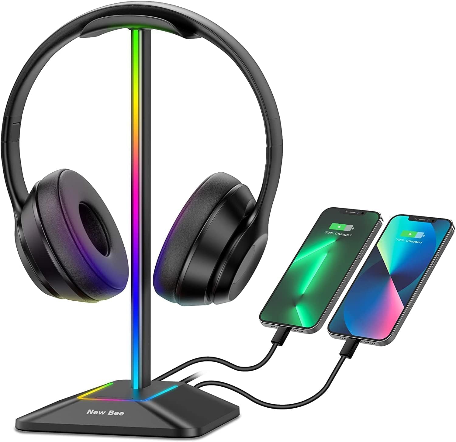New bee Headphone Stand RGB Headset Holder with 1 USB-C Charging Port and 1 USB Charging Port, Headset Stand Gaming with 7 Light Modes Suitable for All Earphone Accessories-image-20