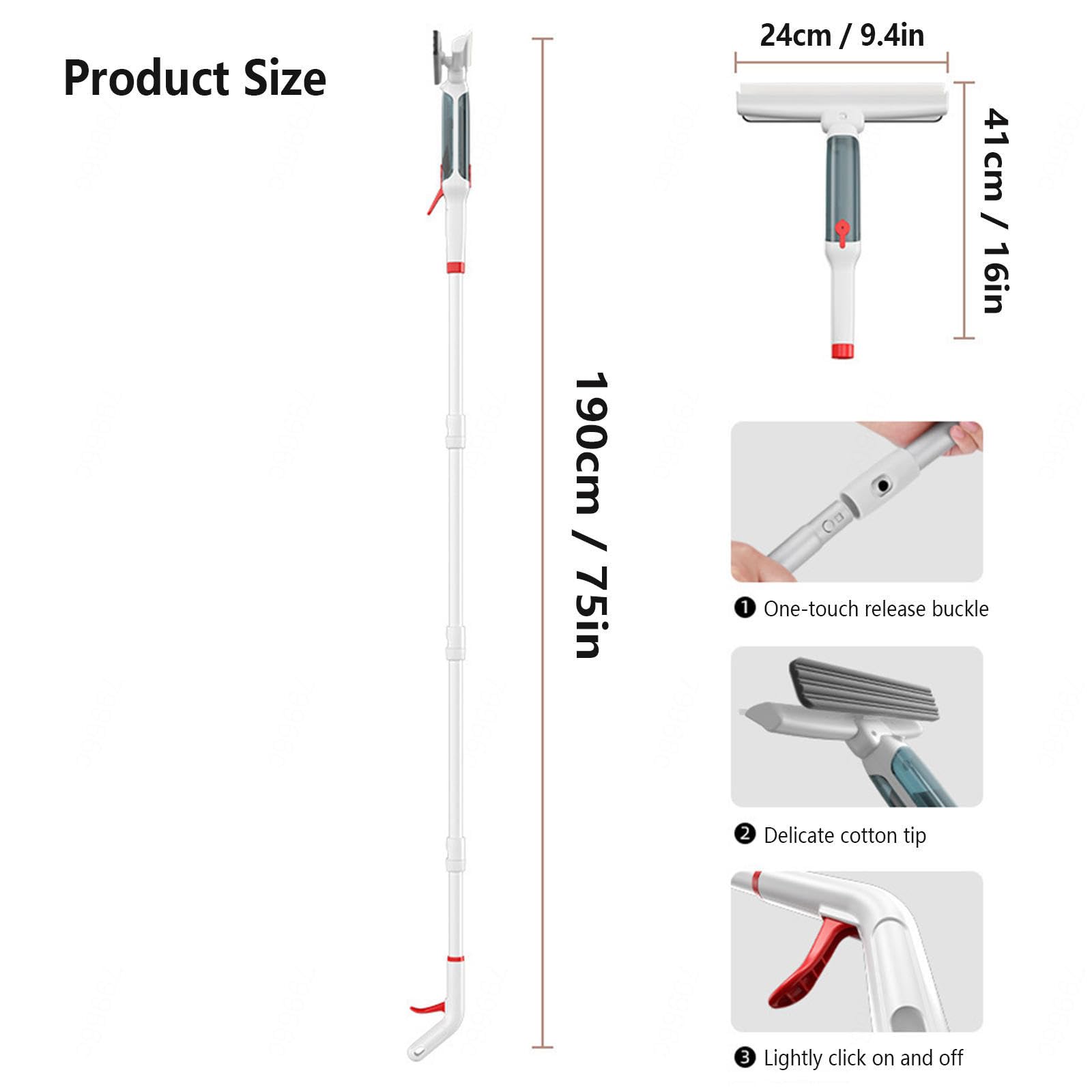 Kit telescópico de limpieza de ventanas 4 en 1, mango desmontable de 190 cm, incluye colector de aguas residuales y 5 paños de microfibra para un brillo sin rayas