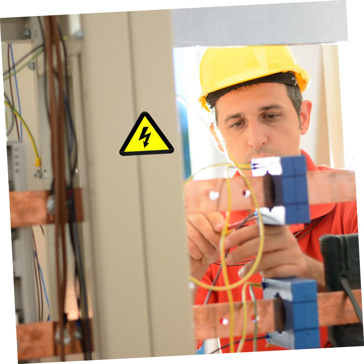 Lot de 20 Autocollants D'avertissement de Tension Électrique Jaunes Triangulaire, Adhésifs pour Équipement et Boîte Électrique, Signalisation de Sécurité pour Maison et Jardin