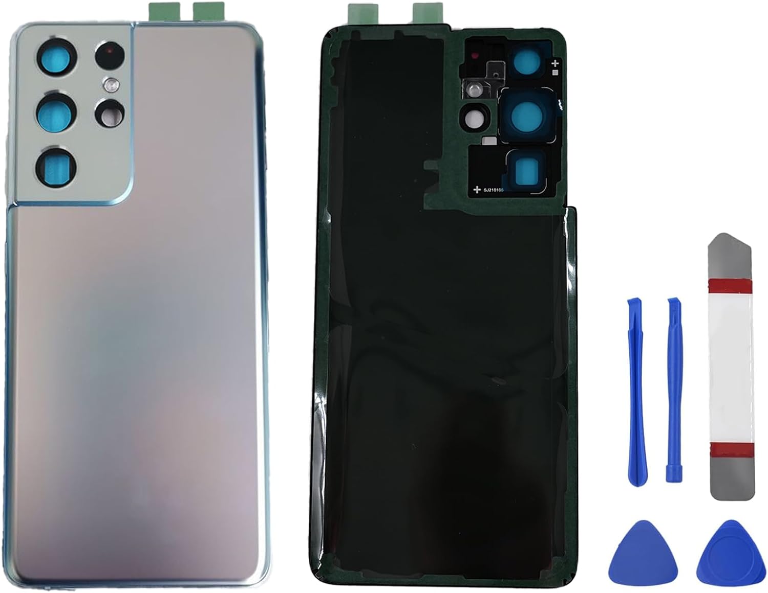Galaxy S21 Ultra Back Glass Battery Cover for Samsung Galaxy S21 Ultra with Camera Lens and Pre-Install Tape + Tools (Phantom Sliver)
