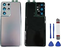 Vista 1 de Carcasa trasera de cristal para Samsung Galaxy S21 Ultra con lente de cámara y cinta preinstalada + herramientas (Phantom Sliver)