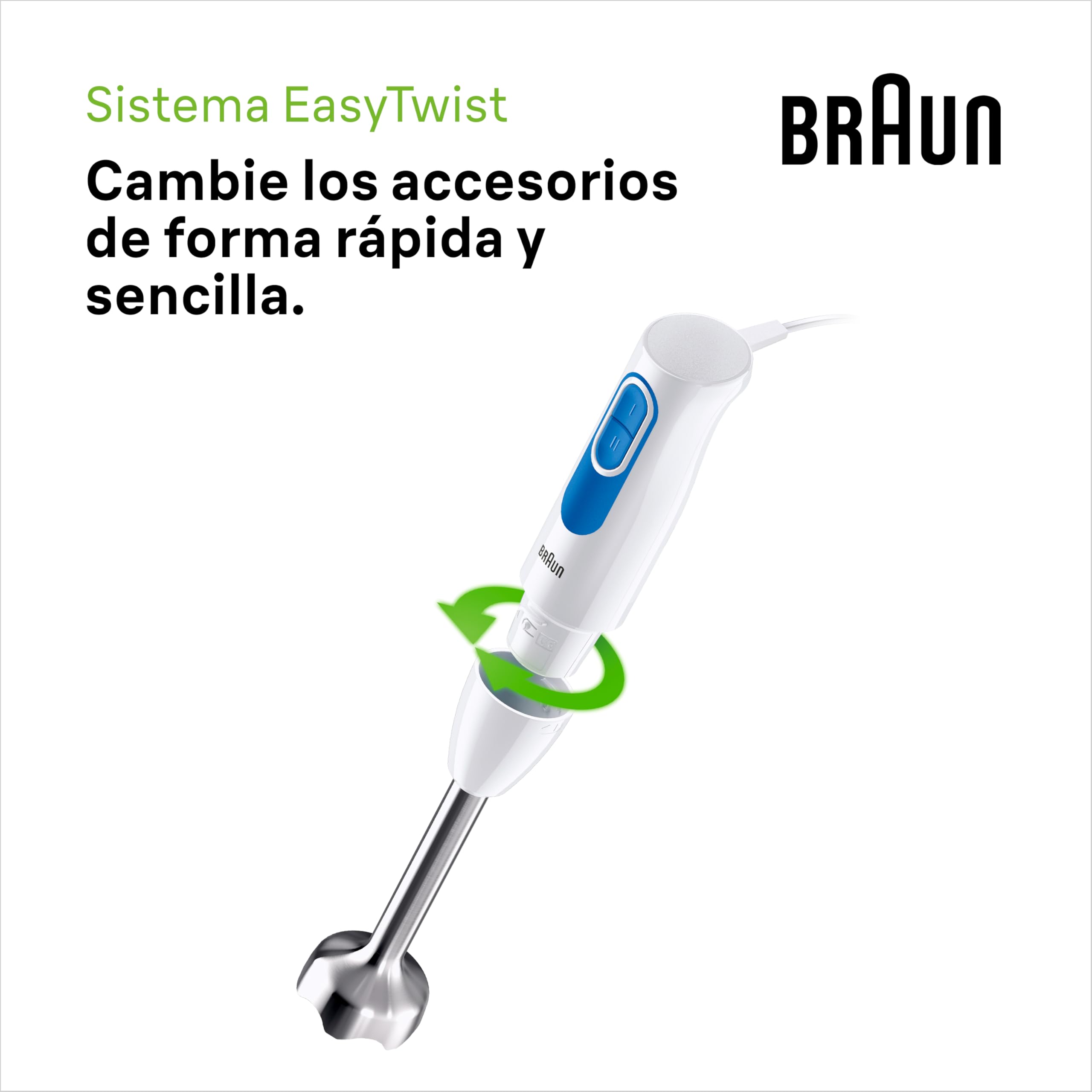 Braun Minipimer MultiQuick 2 - Batidora de mano con picadora y varilla para sopas, batidos y papillas para bebé, 2 velocidades, vaso medidor, 600W, blanco (MQ20236MWH)