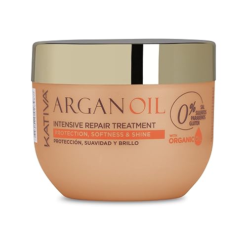 Kativa Mascarilla de tratamiento intensivo de reparación de aceite de argán (8.5 fl oz), hidratante y protectora para cabello seco o dañado, sin sal